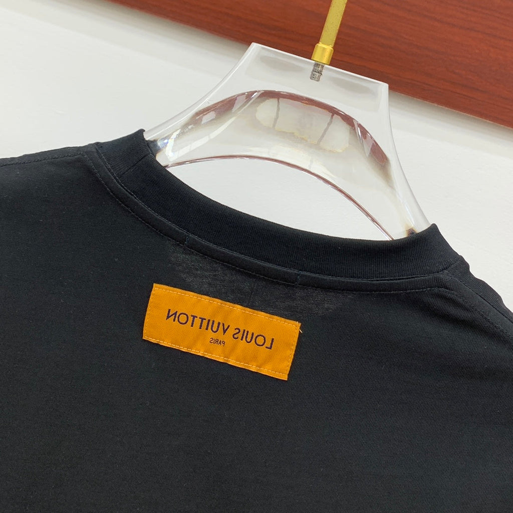 LOUIS VUITTON LV T-SHIRT IN BLACK PURE COTTON CLASSIC LOGO PATTERN 238881