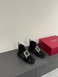 VIV' RANGERS CHELSEA BOOTIES IN GLOSSY BLACK CALFSKIN CRYSTAL BUCKLE